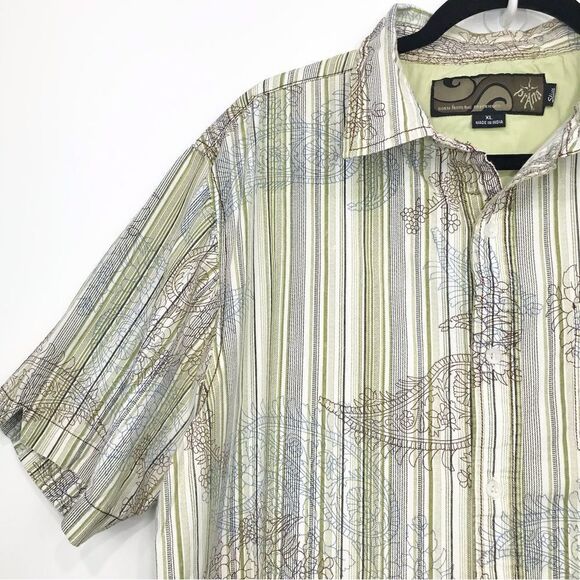 Prana Slim Fit Button Down Short Sleeve Paisley Stripe Print Shirt - Picture 4 of 15